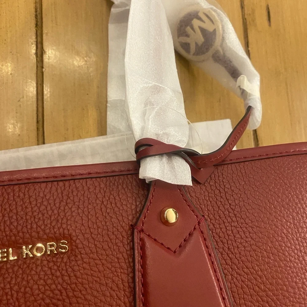 Michael Kors Eve Large Red Brandy Leather Tote Bag & Wallet New Tags Authentic - Picture 5 of 16